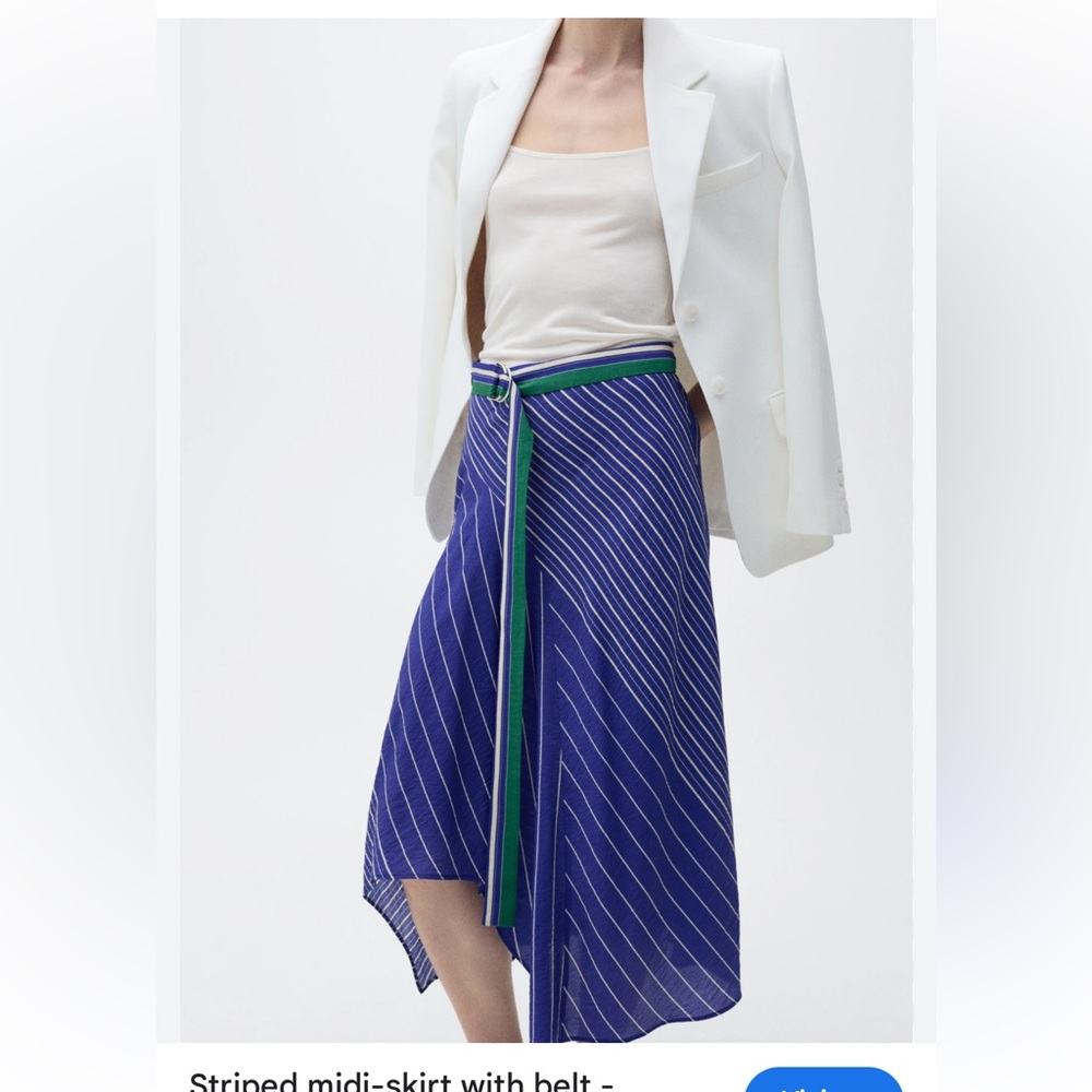 Mango Striped Midi Belted Skirt